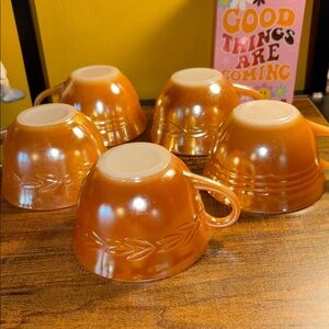 Vintage “Peach Luster” FireKing Mugs (5)